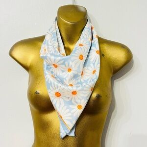 Floral Blue Orange DAISY head Scarf